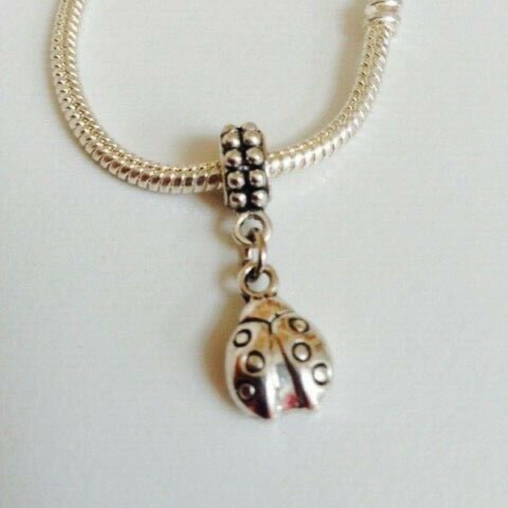 “Ladybug” Sterling Silver Plated Dangling Charm For Euro Style Charm Bracelets